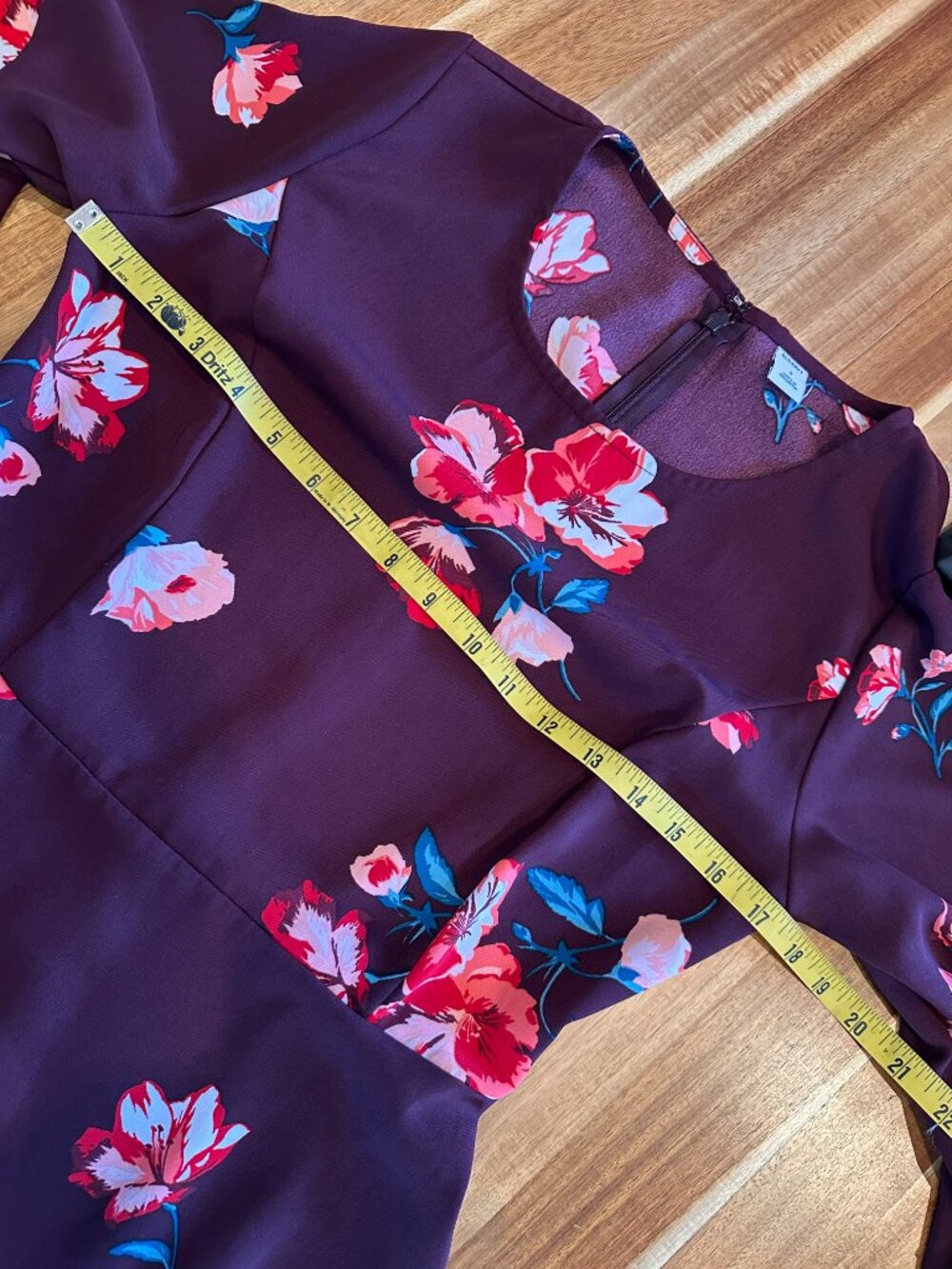 Old Navy Burgundy Floral Fit & Flare Bell Sleeve Dress | Small | A-1825 - Picture 14 of 16